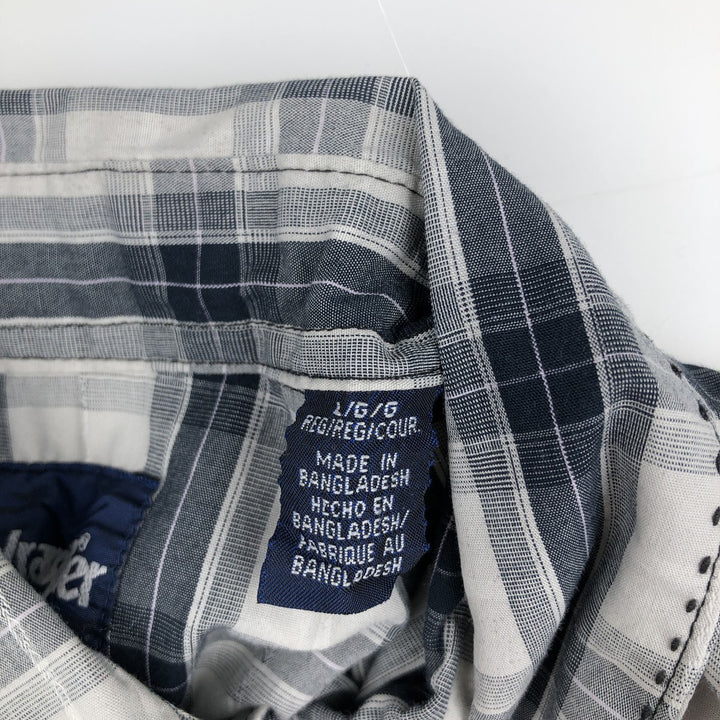 Wrangler Check Pattern Long-Sleeve Western Shirt, Men's Size L (approx.) unclear white type Vintage Second Hand