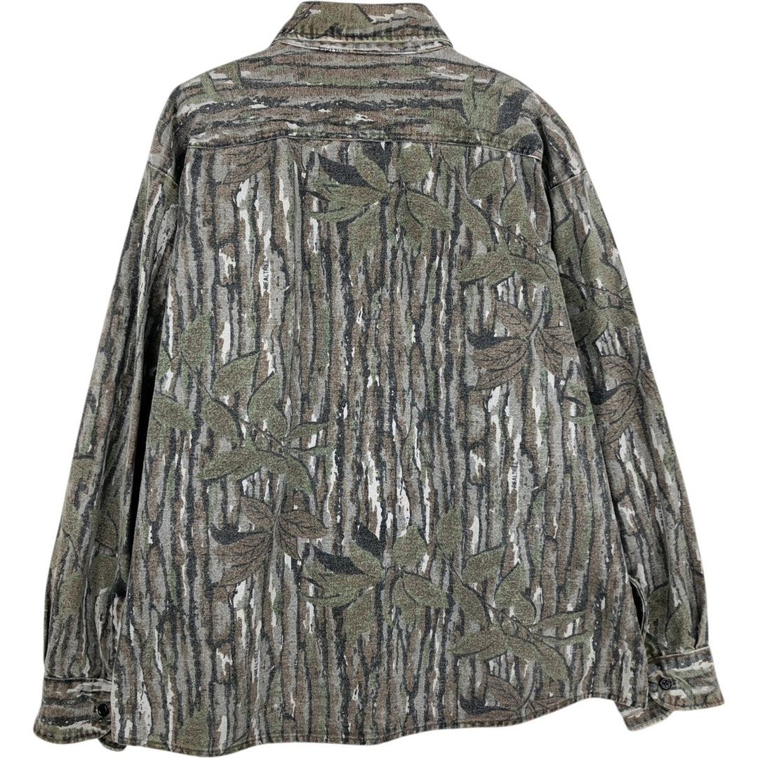90'S Five Brother Real Tree Camo Long-Sleeve Heavy Flannel Shirt, Men's Size XL (Equivalent), Vintage unclear green type Vintage Second Hand