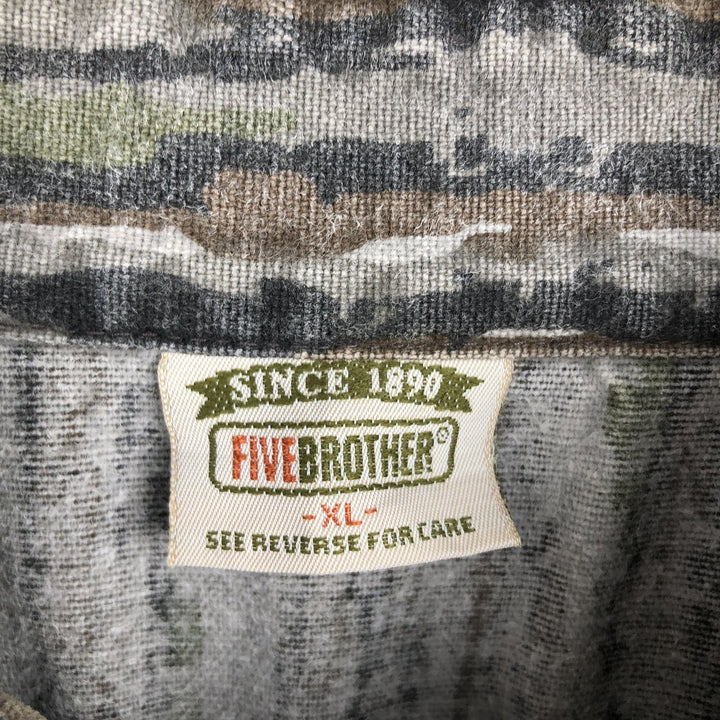 90'S Five Brother Real Tree Camo Long-Sleeve Heavy Flannel Shirt, Men's Size XL (Equivalent), Vintage unclear green type Vintage Second Hand
