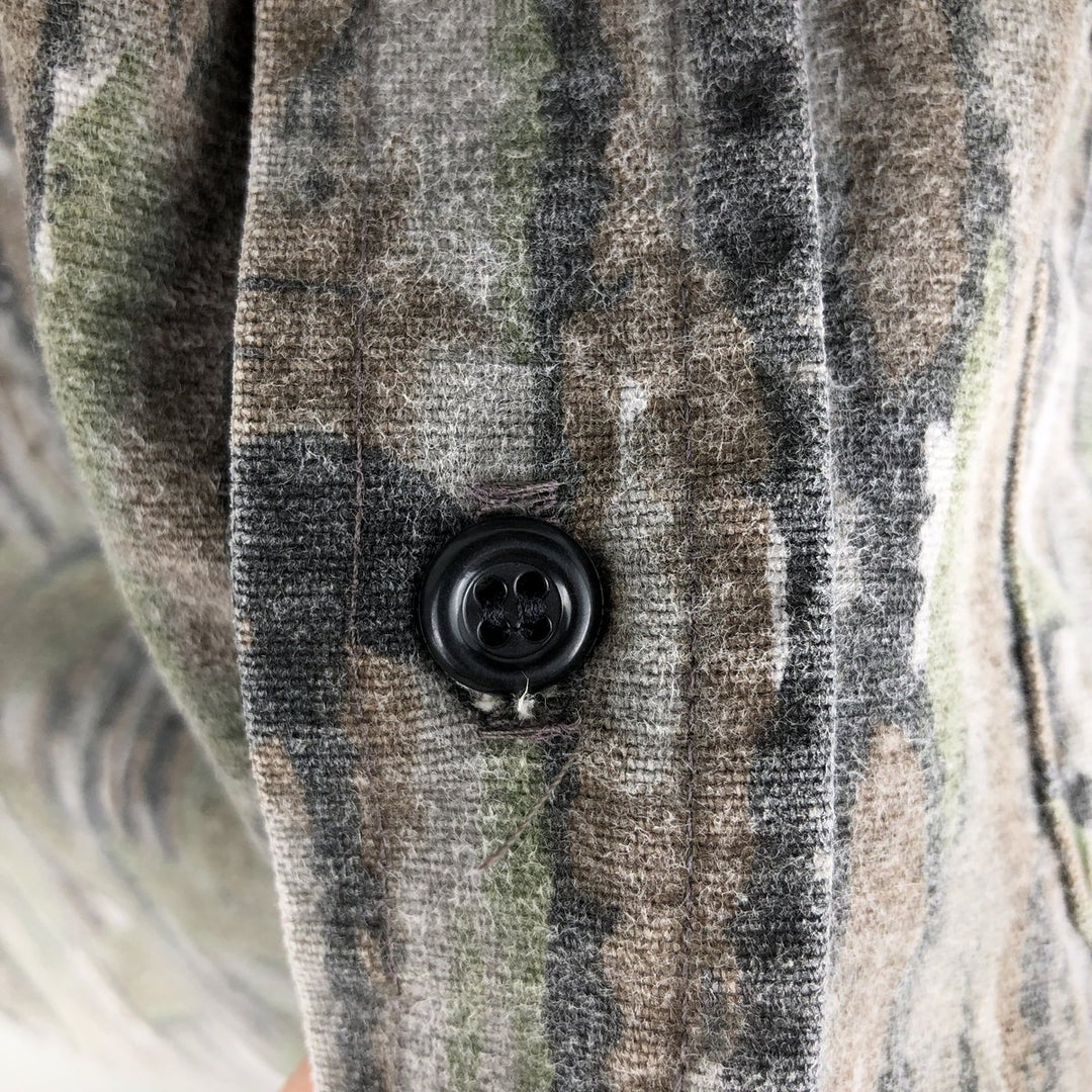 90'S Five Brother Real Tree Camo Long-Sleeve Heavy Flannel Shirt, Men's Size XL (Equivalent), Vintage unclear green type Vintage Second Hand