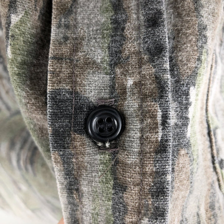 90'S Five Brother Real Tree Camo Long-Sleeve Heavy Flannel Shirt, Men's Size XL (Equivalent), Vintage unclear green type Vintage Second Hand