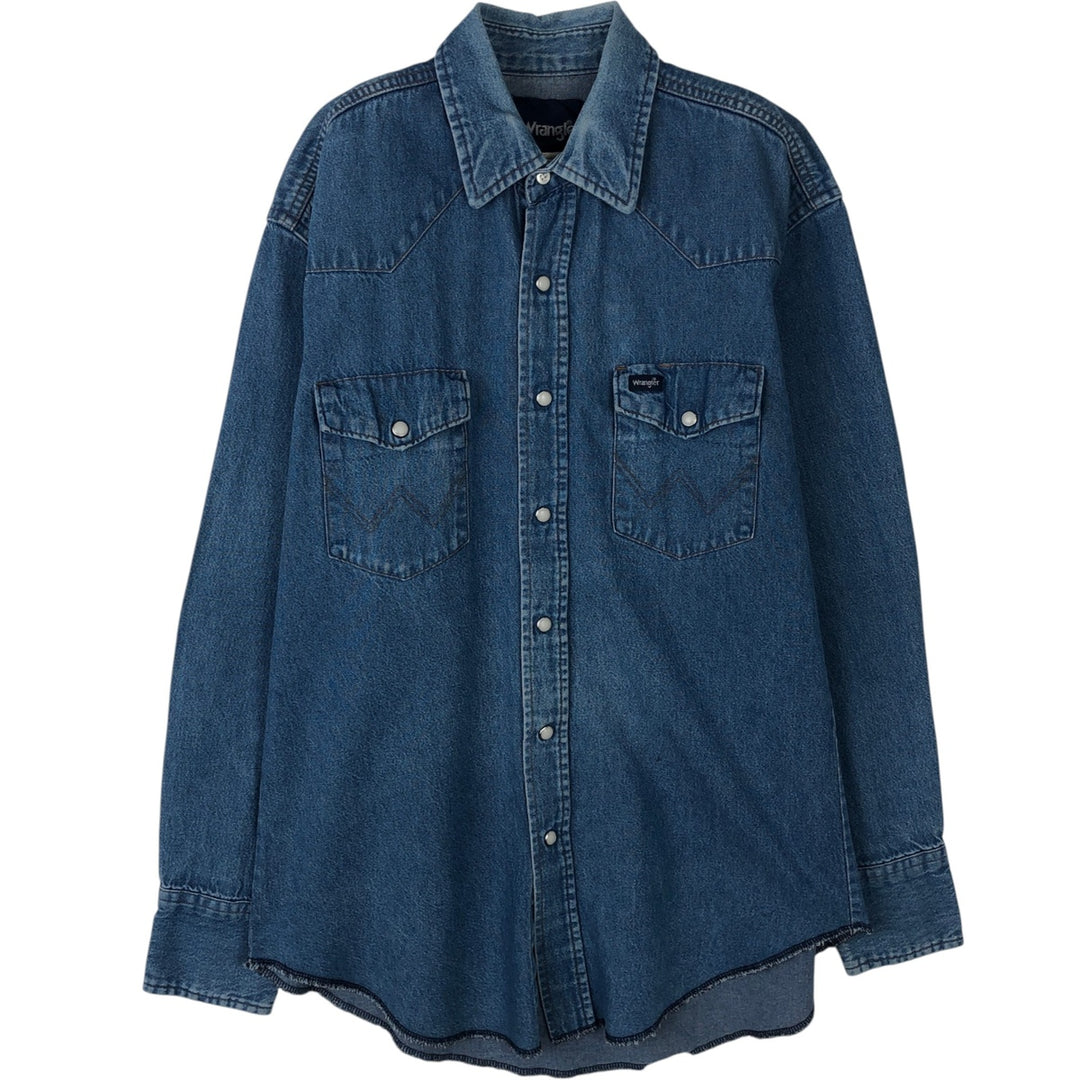 Wrangler Long Sleeve Denim Western Shirt, Men's Size Medium cotton blue type Vintage Second Hand