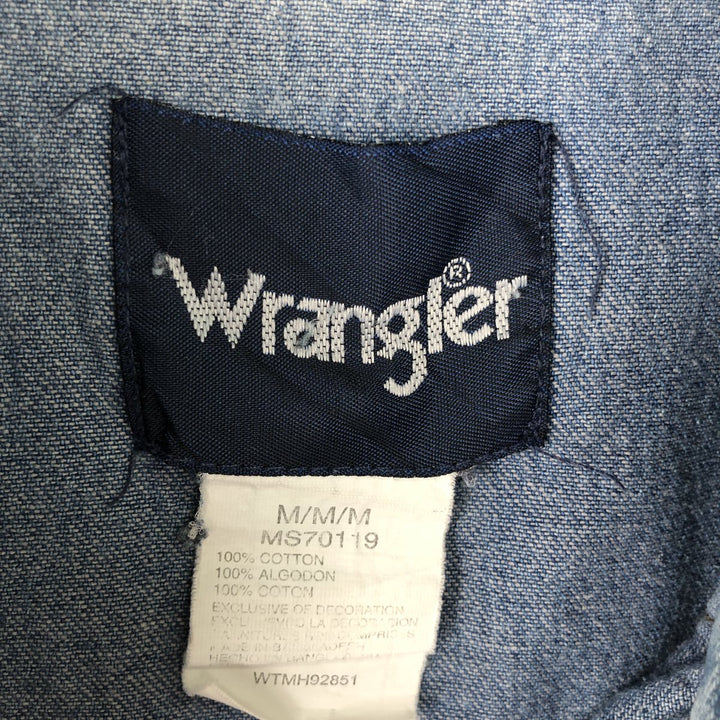 Wrangler Long Sleeve Denim Western Shirt, Men's Size Medium cotton blue type Vintage Second Hand