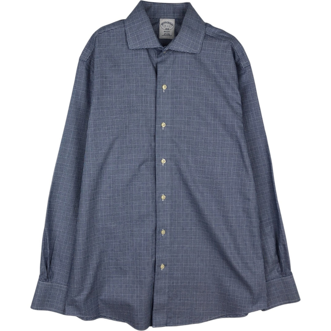 Brooks Brothers 1818 REGENT Check Pattern Wide Collar Long Sleeve Cotton Shirt (Men's Size M) cotton Navy blue Vintage Second Hand