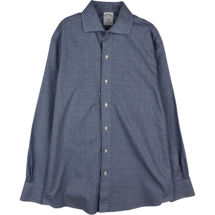 Brooks Brothers 1818 REGENT Check Pattern Wide Collar Long Sleeve Cotton Shirt (Men's Size M) cotton Navy blue Vintage Second Hand