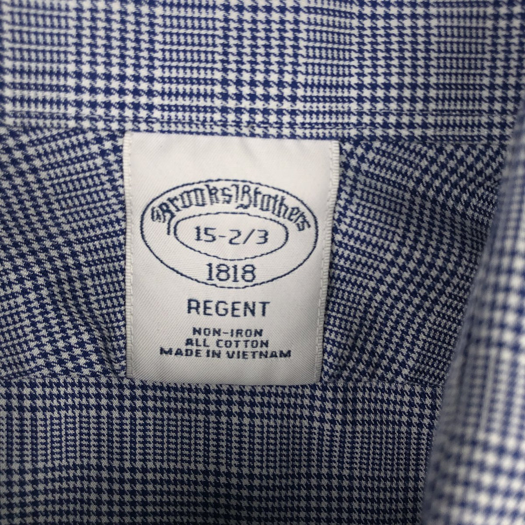 Brooks Brothers 1818 REGENT Check Pattern Wide Collar Long Sleeve Cotton Shirt (Men's Size M) cotton Navy blue Vintage Second Hand
