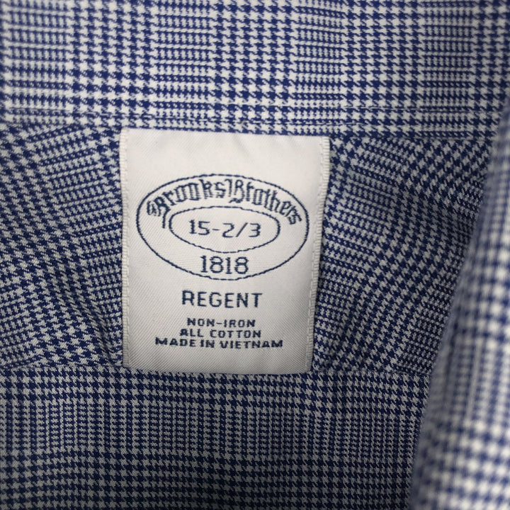 Brooks Brothers 1818 REGENT Check Pattern Wide Collar Long Sleeve Cotton Shirt (Men's Size M) cotton Navy blue Vintage Second Hand