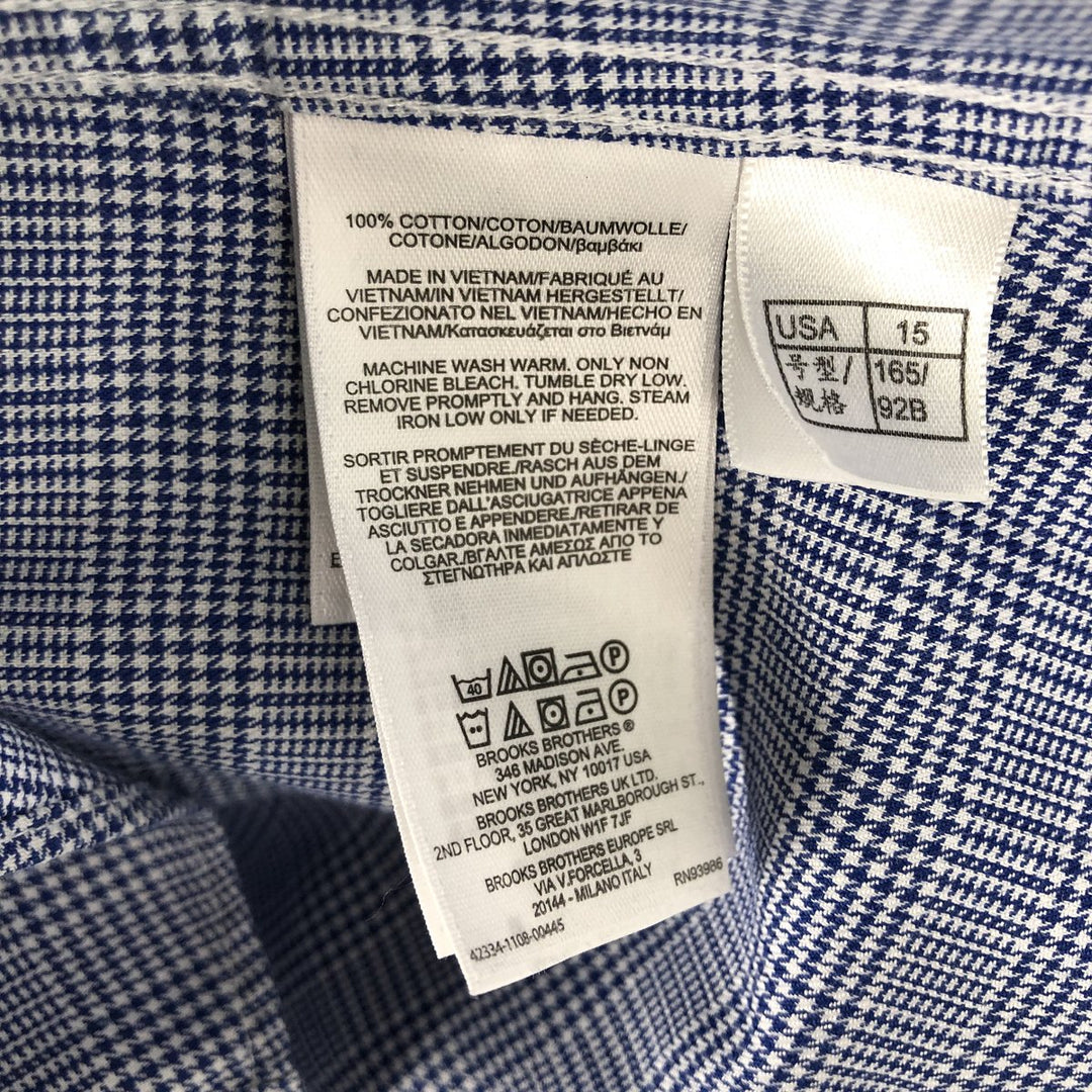 Brooks Brothers 1818 REGENT Check Pattern Wide Collar Long Sleeve Cotton Shirt (Men's Size M) cotton Navy blue Vintage Second Hand