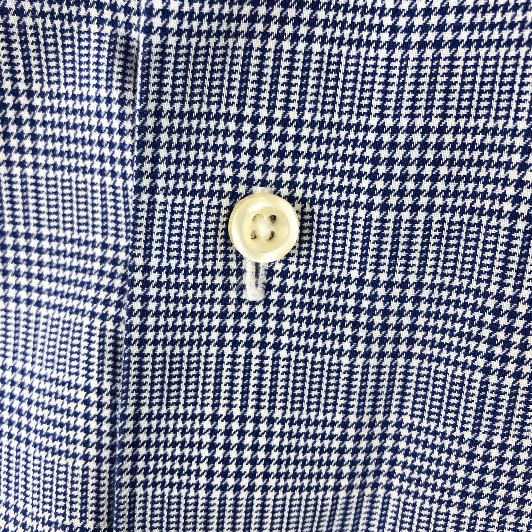 Brooks Brothers 1818 REGENT Check Pattern Wide Collar Long Sleeve Cotton Shirt (Men's Size M) cotton Navy blue Vintage Second Hand