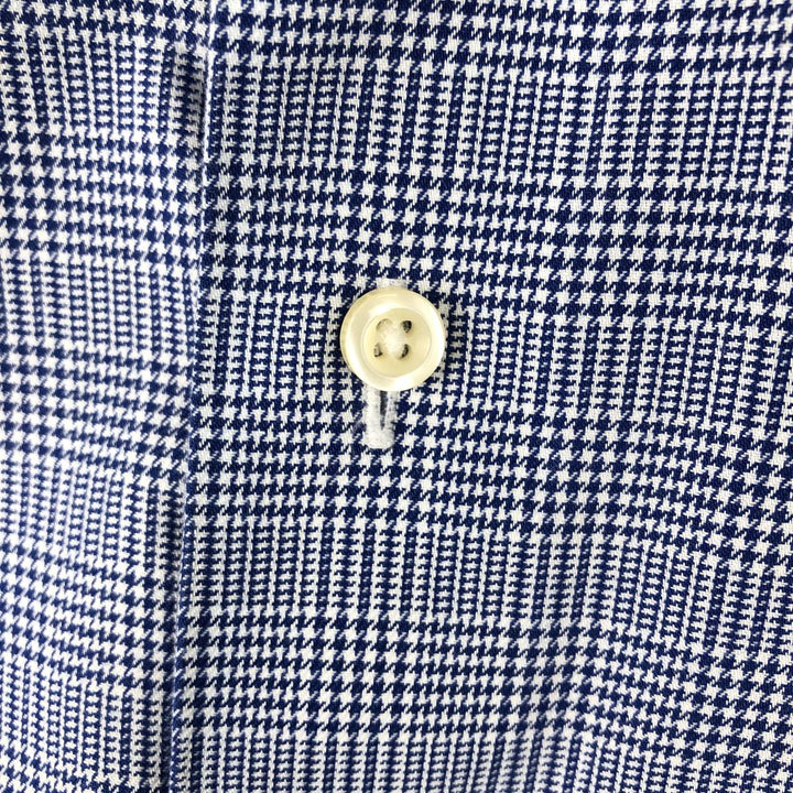 Brooks Brothers 1818 REGENT Check Pattern Wide Collar Long Sleeve Cotton Shirt (Men's Size M) cotton Navy blue Vintage Second Hand