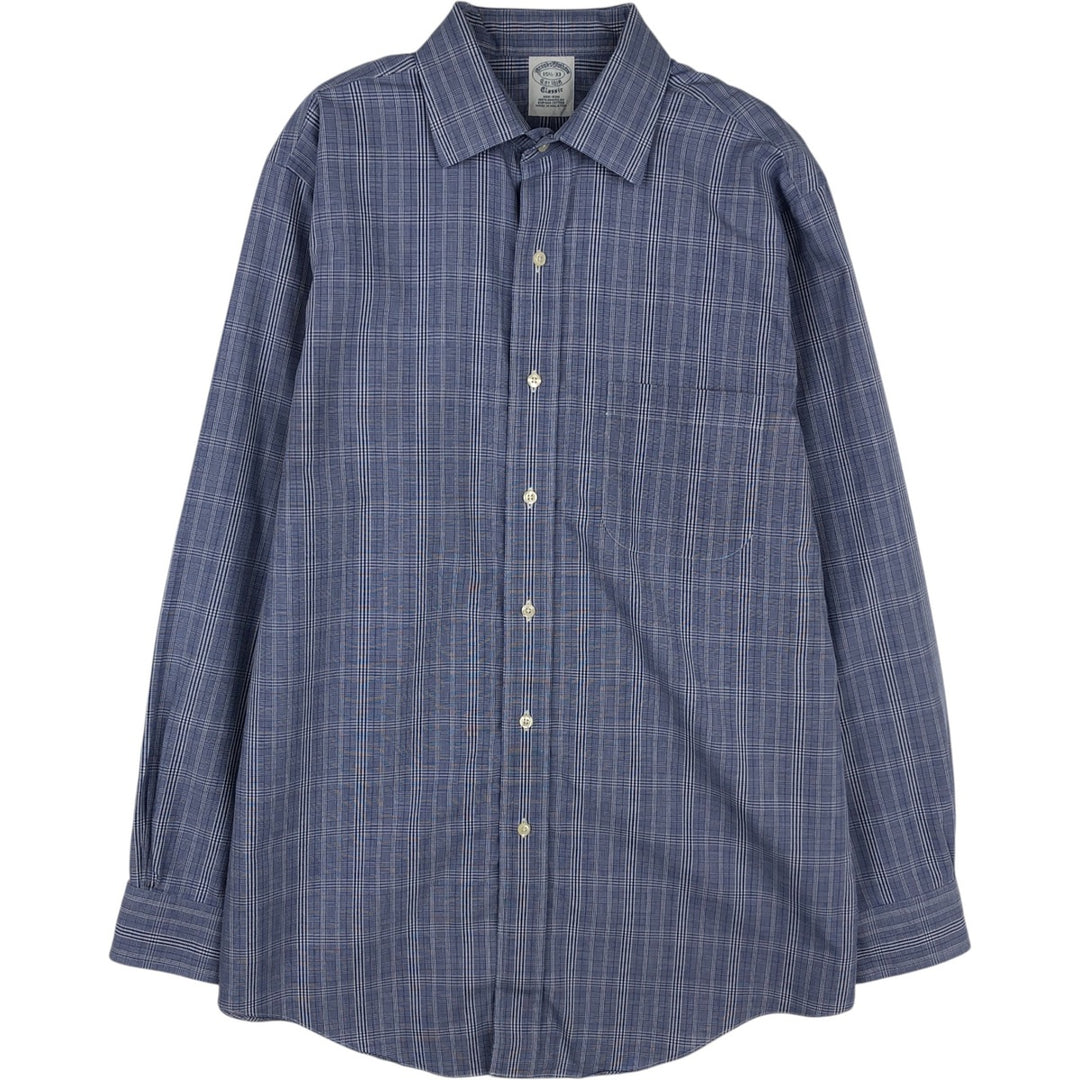 Brooks Brothers Est.1818 Check Pattern Long-Sleeve Cotton Shirt, Men's Size M (approx.) Pima Cotton Navy blue Vintage Second Hand