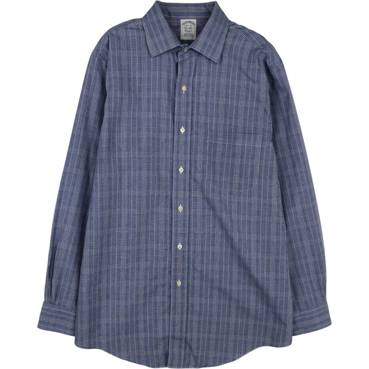 Brooks Brothers Est.1818 Check Pattern Long-Sleeve Cotton Shirt, Men's Size M (approx.) Pima Cotton Navy blue Vintage Second Hand