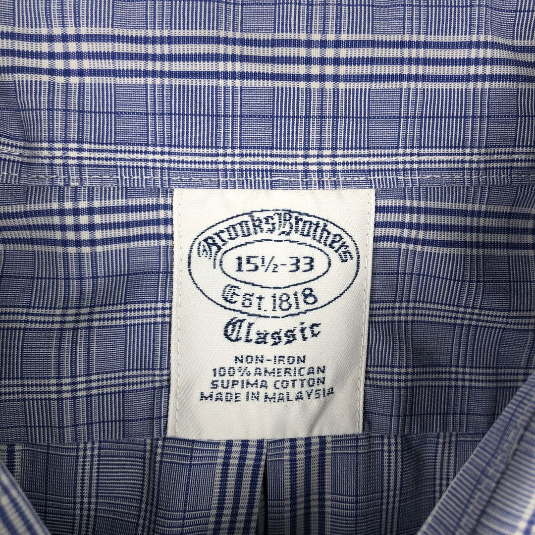 Brooks Brothers Est.1818 Check Pattern Long-Sleeve Cotton Shirt, Men's Size M (approx.) Pima Cotton Navy blue Vintage Second Hand
