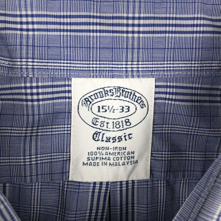 Brooks Brothers Est.1818 Check Pattern Long-Sleeve Cotton Shirt, Men's Size M (approx.) Pima Cotton Navy blue Vintage Second Hand