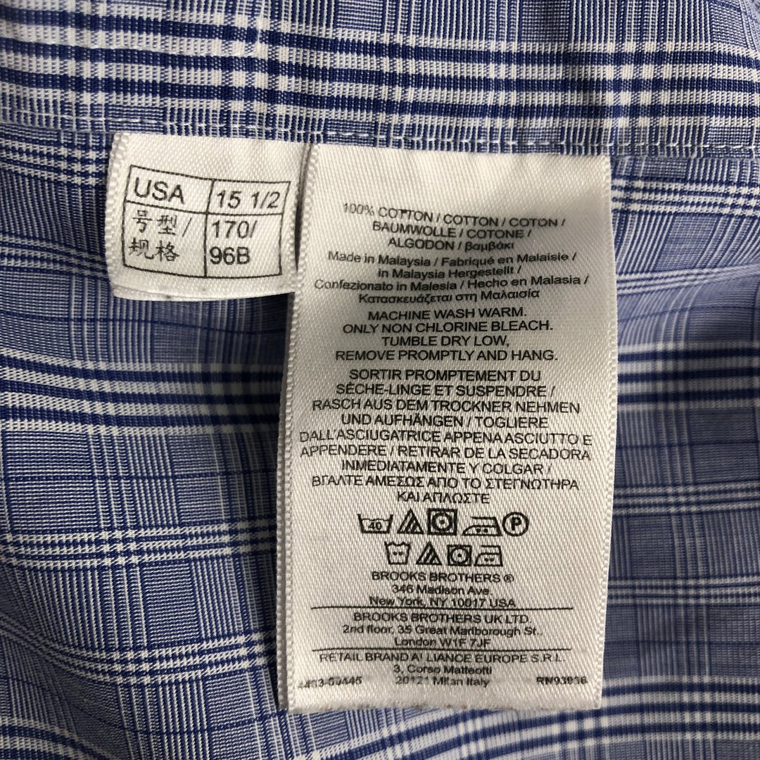Brooks Brothers Est.1818 Check Pattern Long-Sleeve Cotton Shirt, Men's Size M (approx.) Pima Cotton Navy blue Vintage Second Hand