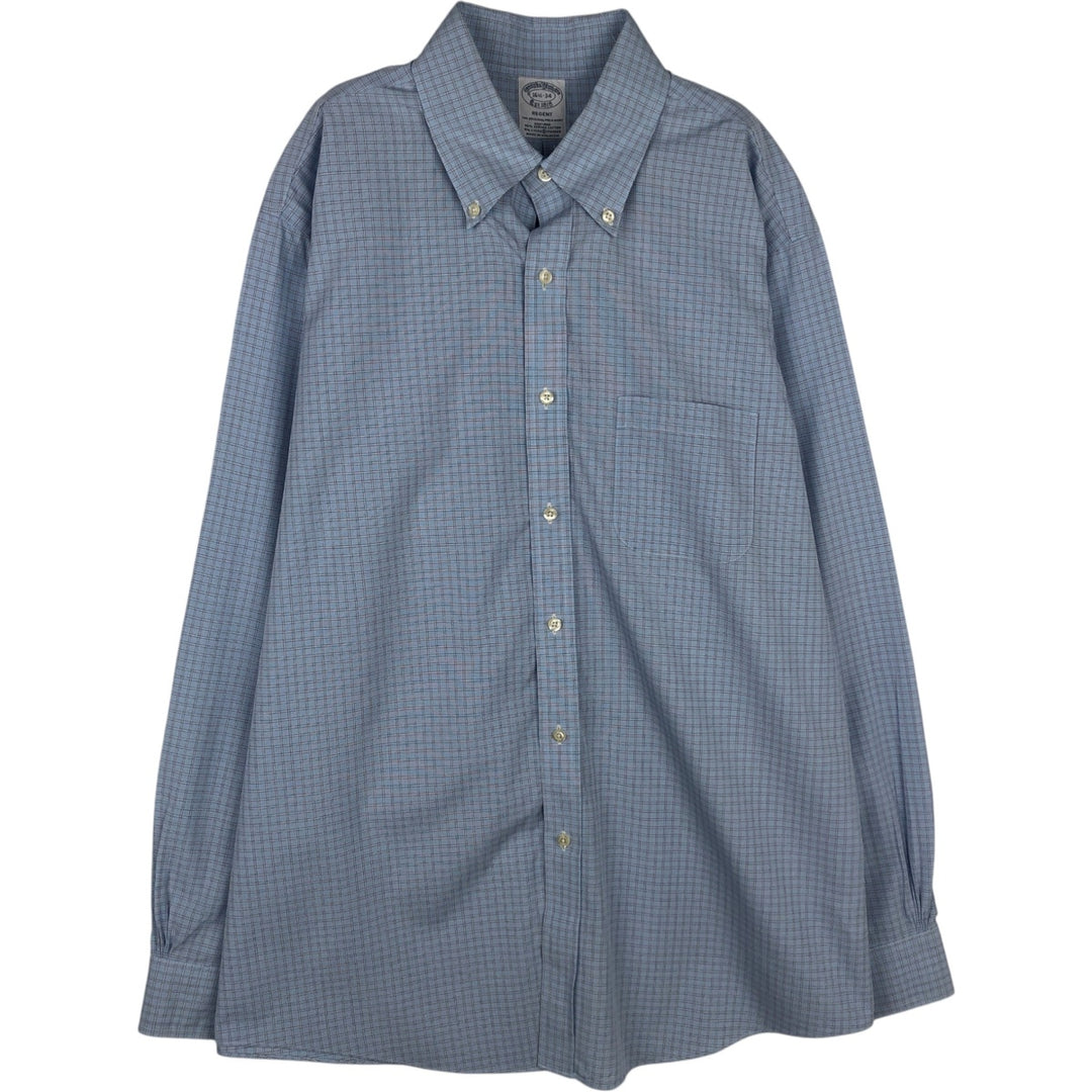 Brooks Brothers Est.1818 REGENT Long Sleeve Button-Down Check Shirt, Men's Size L Supima Cotton Blue type light blue Vintage Second Hand