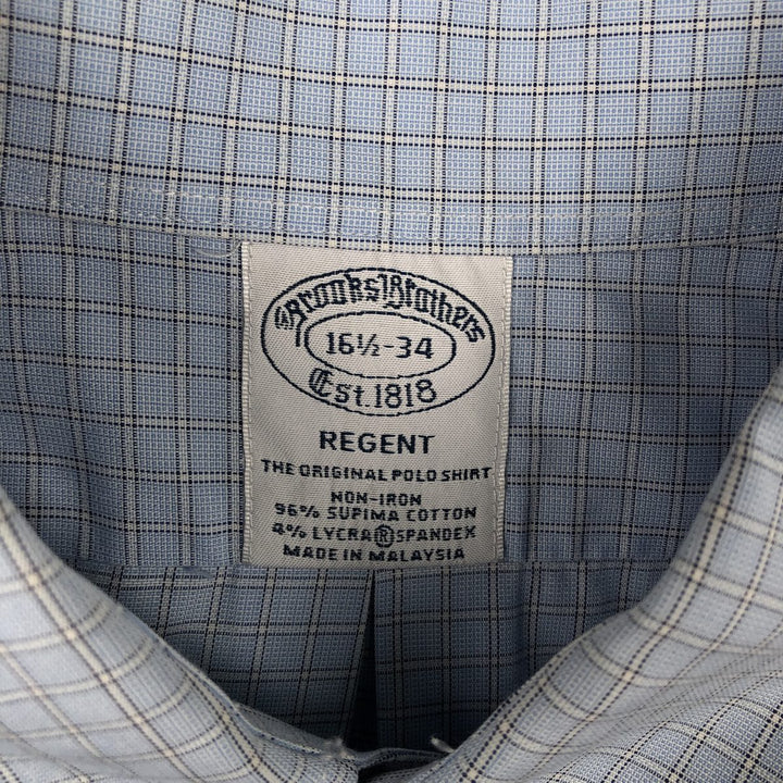 Brooks Brothers Est.1818 REGENT Long Sleeve Button-Down Check Shirt, Men's Size L Supima Cotton Blue type light blue Vintage Second Hand