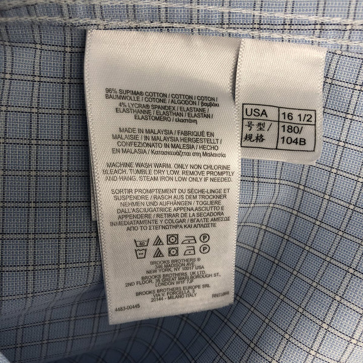 Brooks Brothers Est.1818 REGENT Long Sleeve Button-Down Check Shirt, Men's Size L Supima Cotton Blue type light blue Vintage Second Hand