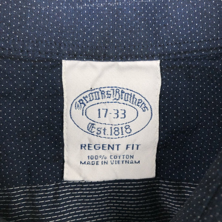 Brooks Brothers Est.1818 REGENT FIT Dot Pattern Wide Collar Long Sleeve Cotton Shirt (Men's XL equivalent) cotton navy blue type Vintage Second Hand