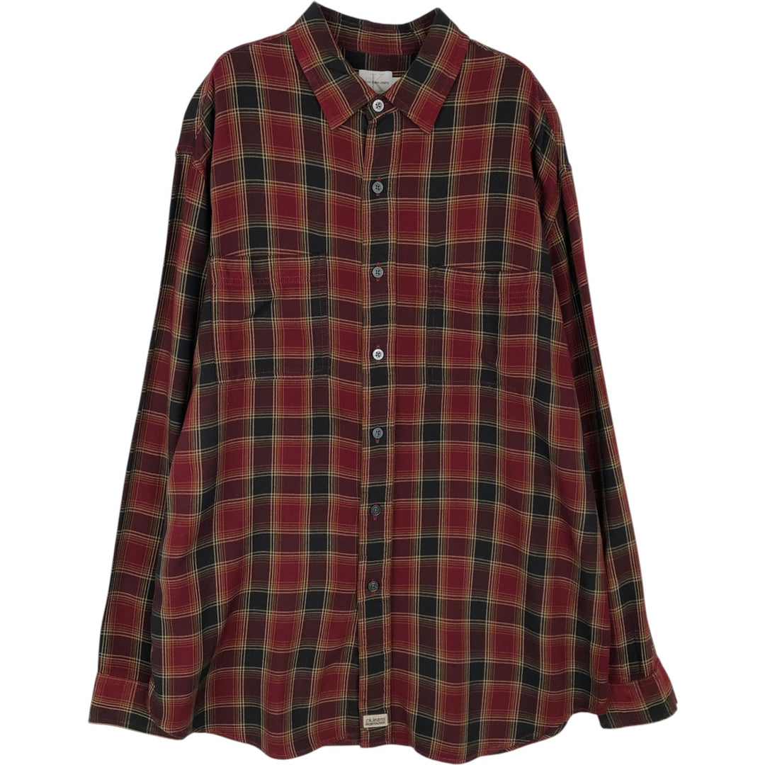 90s-00'S Calvin Klein Jeans Check Pattern Long-Sleeve Viscose Shirt, Men's Size M (approx.) Viscose red type Vintage Second Hand