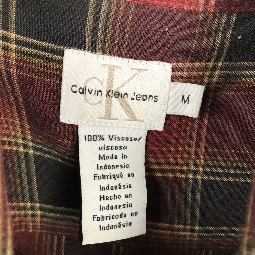 90s-00'S Calvin Klein Jeans Check Pattern Long-Sleeve Viscose Shirt, Men's Size M (approx.) Viscose red type Vintage Second Hand