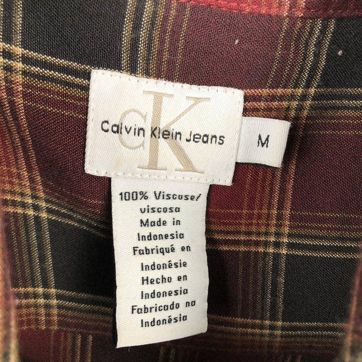 90s-00'S Calvin Klein Jeans Check Pattern Long-Sleeve Viscose Shirt, Men's Size M (approx.) Viscose red type Vintage Second Hand