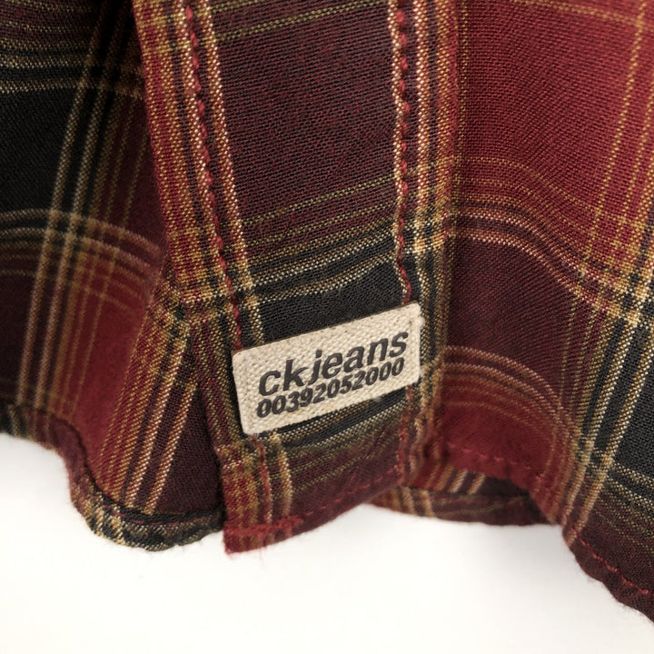 90s-00'S Calvin Klein Jeans Check Pattern Long-Sleeve Viscose Shirt, Men's Size M (approx.) Viscose red type Vintage Second Hand