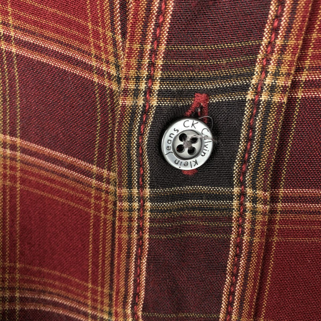 90s-00'S Calvin Klein Jeans Check Pattern Long-Sleeve Viscose Shirt, Men's Size M (approx.) Viscose red type Vintage Second Hand