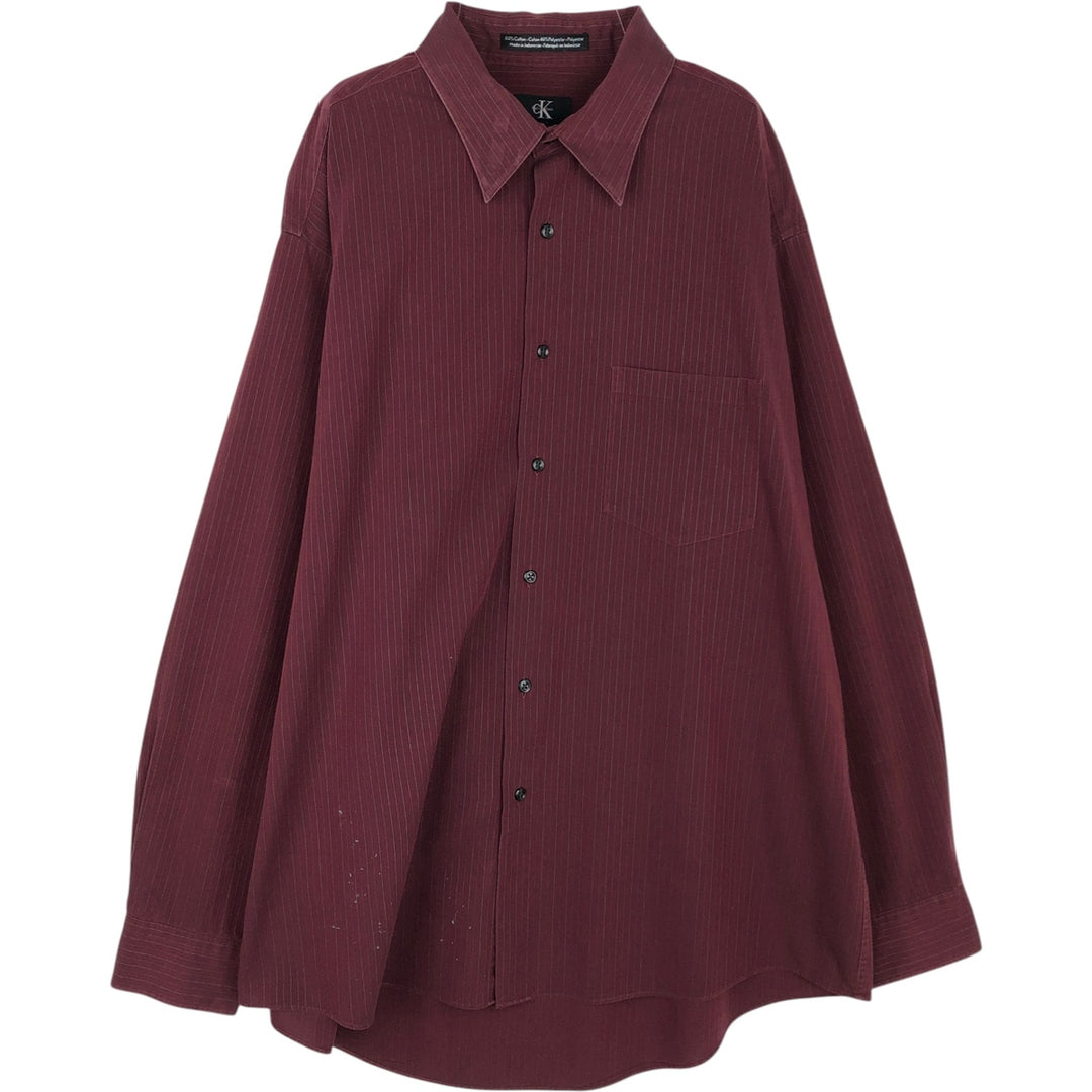 90s-00'S Calvin Klein long-sleeved cotton striped shirt, men's size XL. cotton wine-red Vintage Second Hand