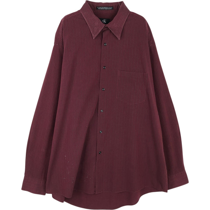 90s-00'S Calvin Klein long-sleeved cotton striped shirt, men's size XL. cotton wine-red Vintage Second Hand