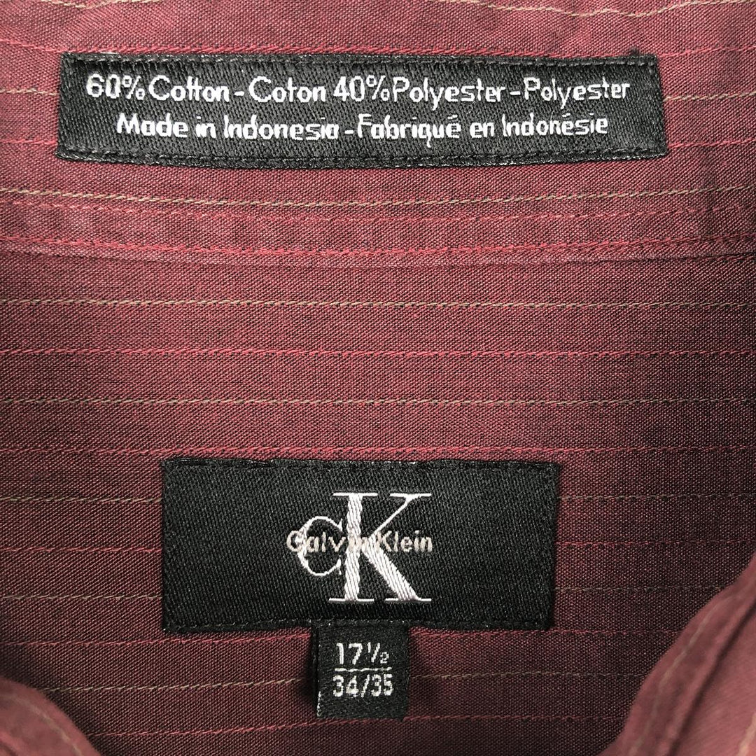 90s-00'S Calvin Klein long-sleeved cotton striped shirt, men's size XL. cotton wine-red Vintage Second Hand