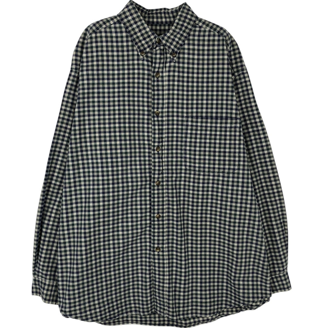 Eddie Bauer Long Sleeve Button-Down Check Shirt, Men's Size L cotton navy blue type Vintage Second Hand