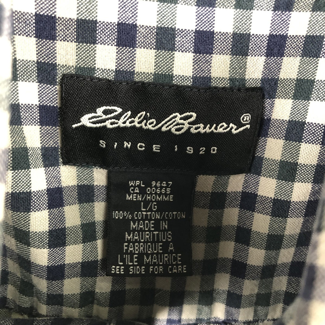 Eddie Bauer Long Sleeve Button-Down Check Shirt, Men's Size L cotton navy blue type Vintage Second Hand
