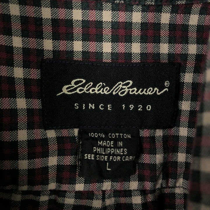 Eddie Bauer Long Sleeve Button-Down Check Shirt, Men's Size L cotton red type Vintage Second Hand