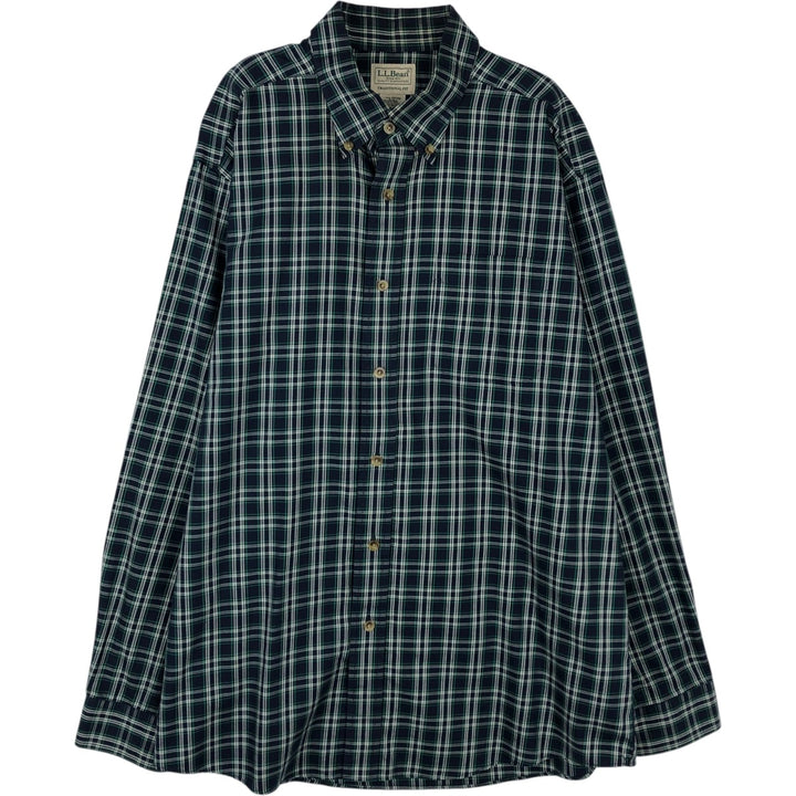 90s-00'S LLBean Long-Sleeve Button-Down Check Shirt, Men's Size L (approx.) cotton navy blue type Vintage Second Hand