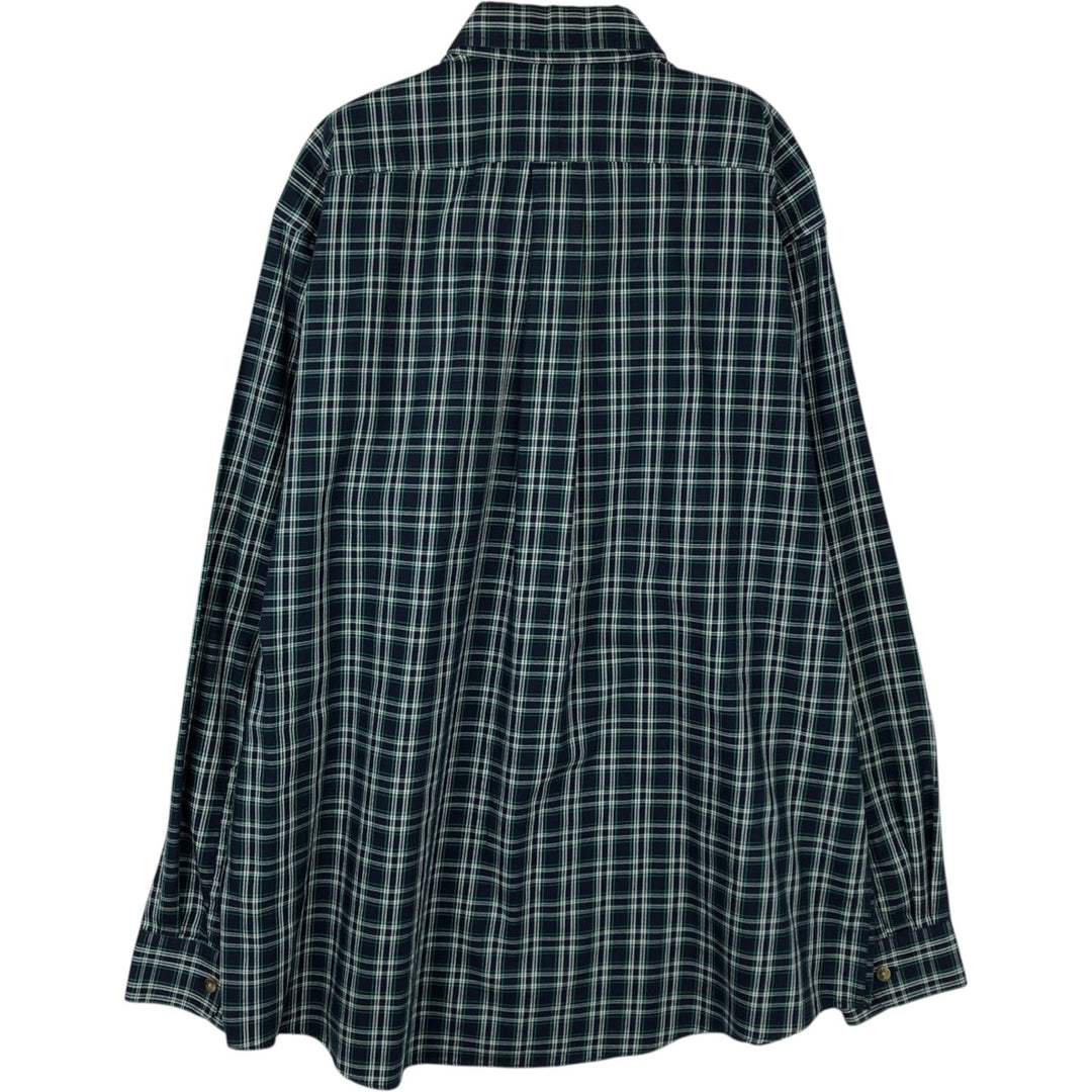90s-00'S LLBean Long-Sleeve Button-Down Check Shirt, Men's Size L (approx.) cotton navy blue type Vintage Second Hand
