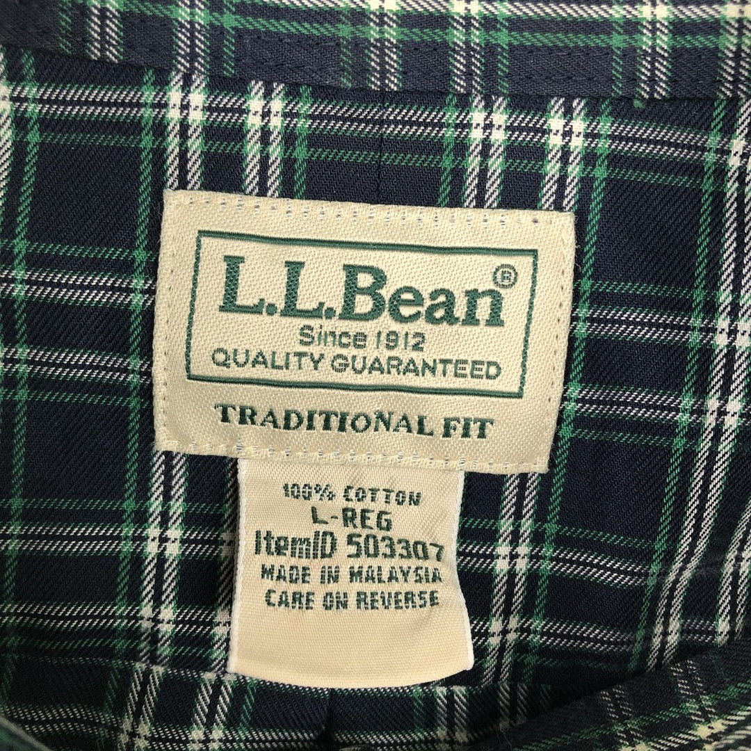 90s-00'S LLBean Long-Sleeve Button-Down Check Shirt, Men's Size L (approx.) cotton navy blue type Vintage Second Hand