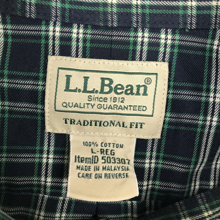 90s-00'S LLBean Long-Sleeve Button-Down Check Shirt, Men's Size L (approx.) cotton navy blue type Vintage Second Hand
