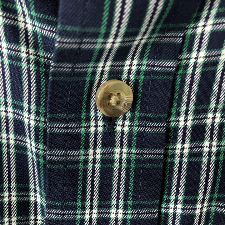 90s-00'S LLBean Long-Sleeve Button-Down Check Shirt, Men's Size L (approx.) cotton navy blue type Vintage Second Hand