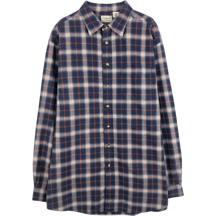 90s-00'S LLBean Long-Sleeve Cotton Check Shirt, Men's Size XL (approx.) cotton navy blue type Vintage Second Hand