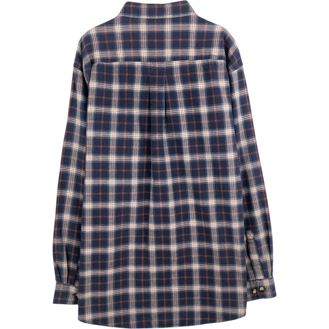 90s-00'S LLBean Long-Sleeve Cotton Check Shirt, Men's Size XL (approx.) cotton navy blue type Vintage Second Hand