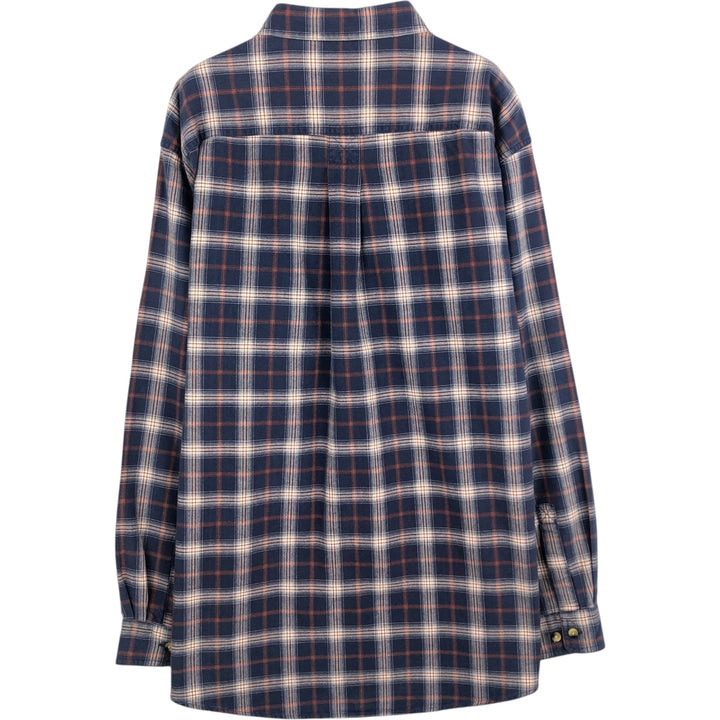 90s-00'S LLBean Long-Sleeve Cotton Check Shirt, Men's Size XL (approx.) cotton navy blue type Vintage Second Hand
