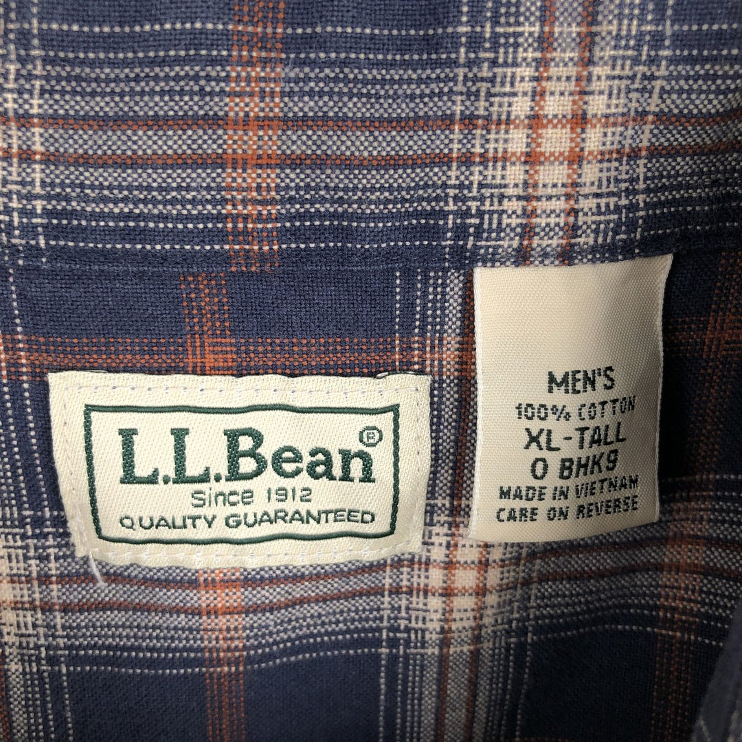 90s-00'S LLBean Long-Sleeve Cotton Check Shirt, Men's Size XL (approx.) cotton navy blue type Vintage Second Hand