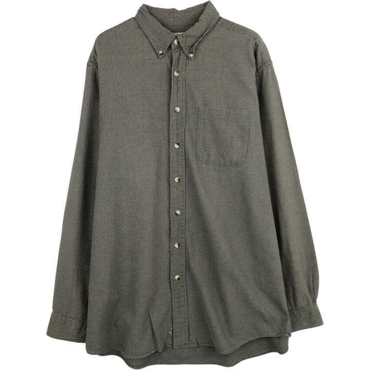 90s-00'S LLBean Long-Sleeve Button-Down Check Shirt, Men's Size L (approx.) cotton green type Vintage Second Hand
