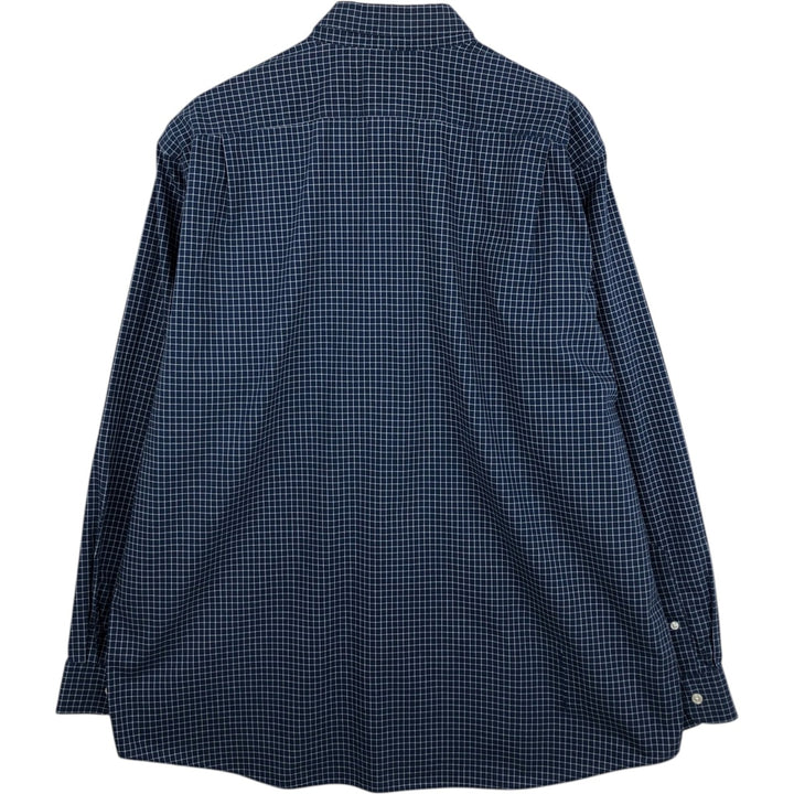 LLBean Long Sleeve Button-Down Check Shirt, Men's Size XL cotton navy blue type Vintage Second Hand