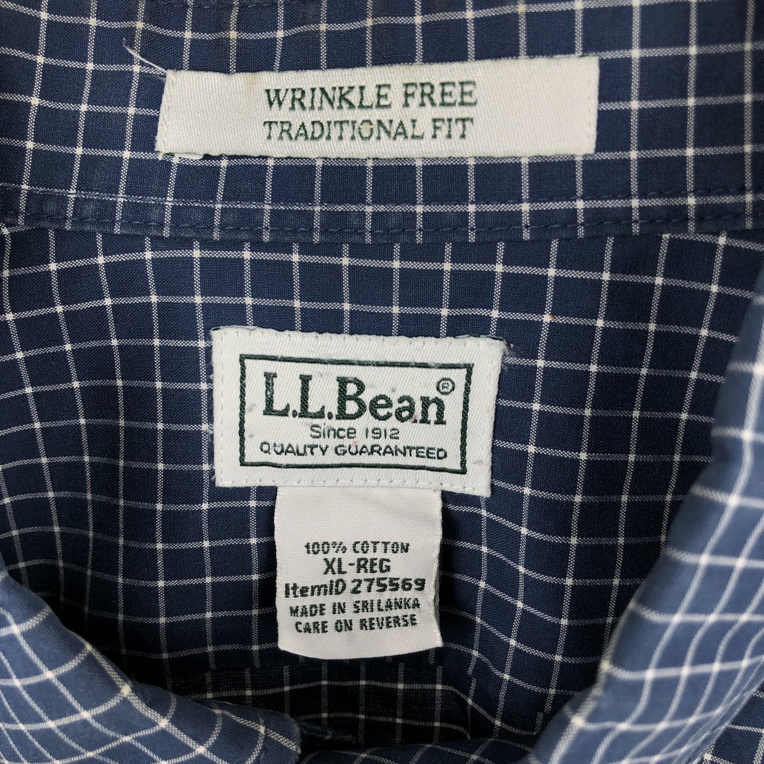 LLBean Long Sleeve Button-Down Check Shirt, Men's Size XL cotton navy blue type Vintage Second Hand