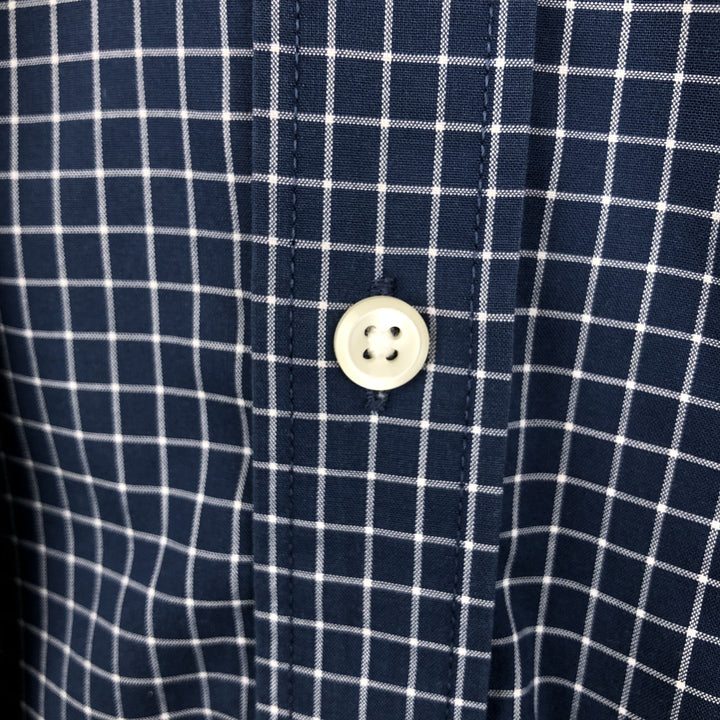 LLBean Long Sleeve Button-Down Check Shirt, Men's Size XL cotton navy blue type Vintage Second Hand