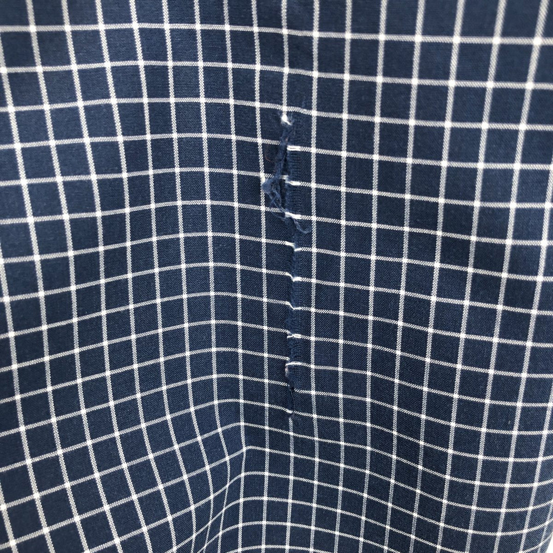 LLBean Long Sleeve Button-Down Check Shirt, Men's Size XL cotton navy blue type Vintage Second Hand