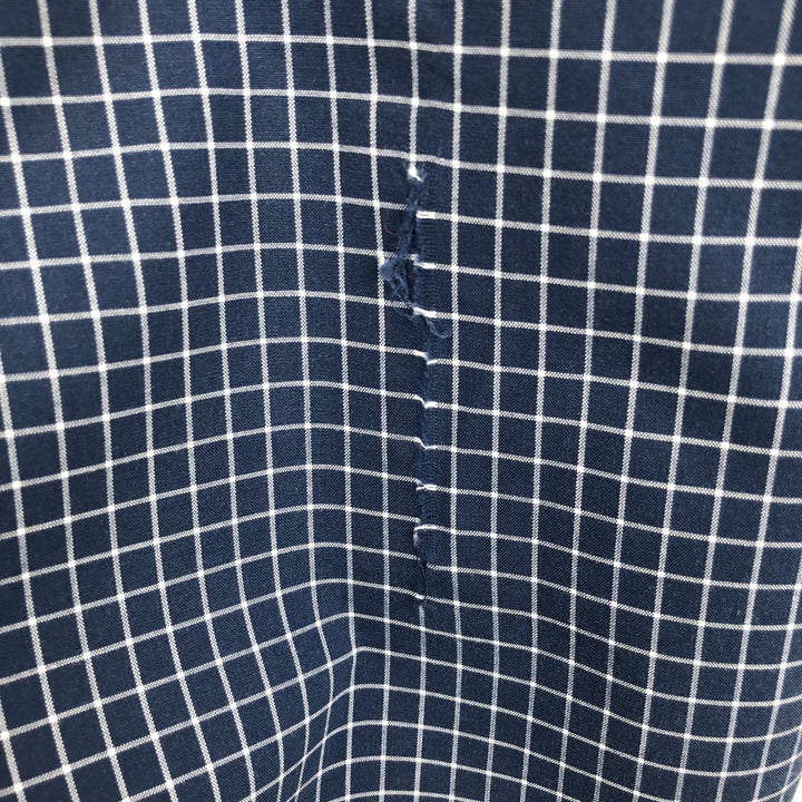 LLBean Long Sleeve Button-Down Check Shirt, Men's Size XL cotton navy blue type Vintage Second Hand