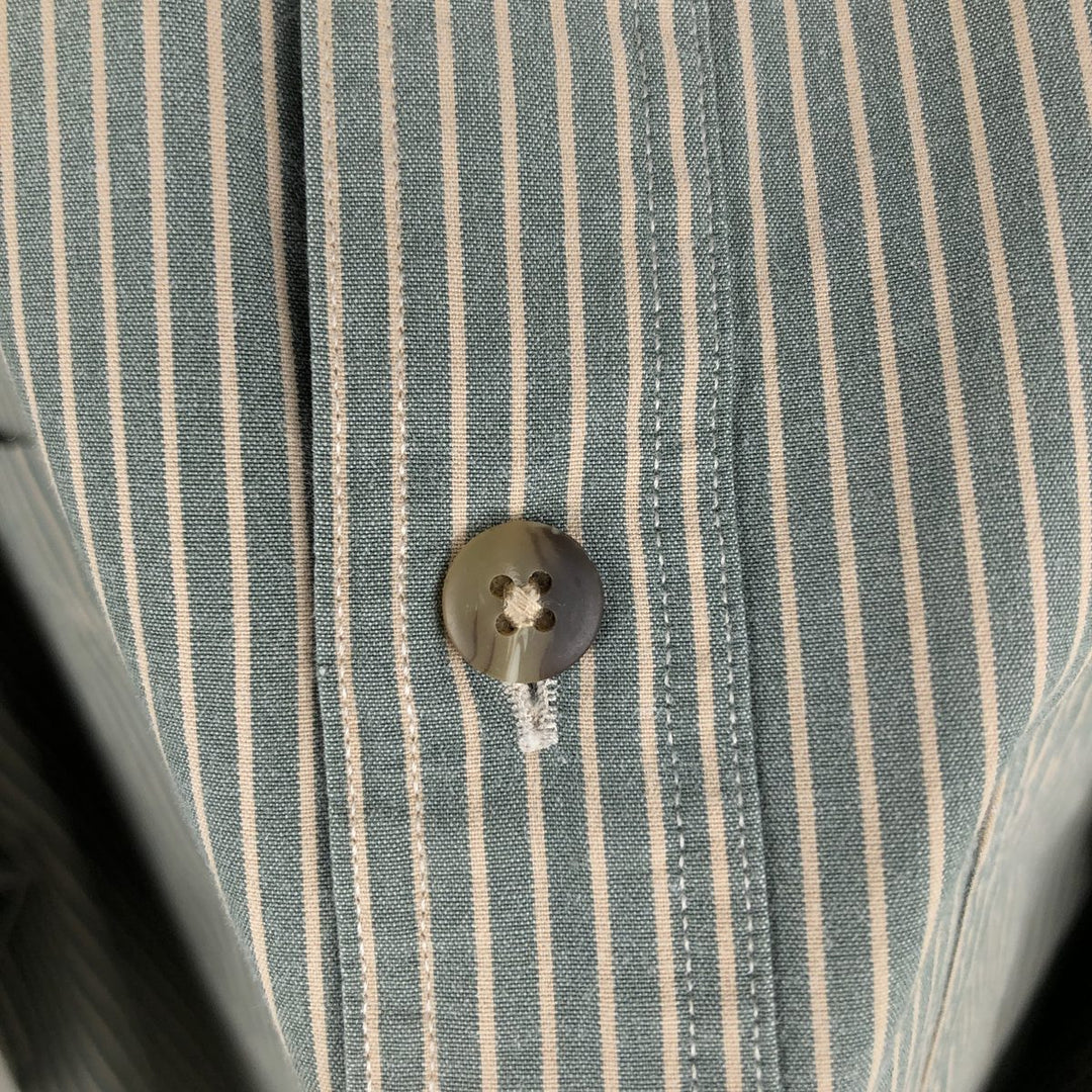 90s-era LLBean long-sleeved button-down striped shirt, men's size L equivalent, vintage. cotton Khaki type sage green Vintage Second Hand